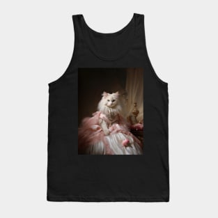 Long Haired White Cat in Pink & White Rococo Dress Tank Top